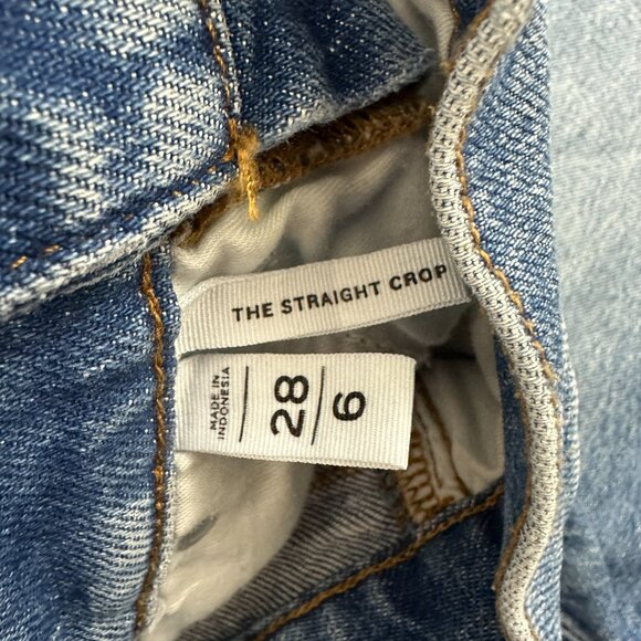 Loft The Straight Crop Raw Hem Women's size 6 Dark Wash Blue Denim Jeans - Picture 3 of 4